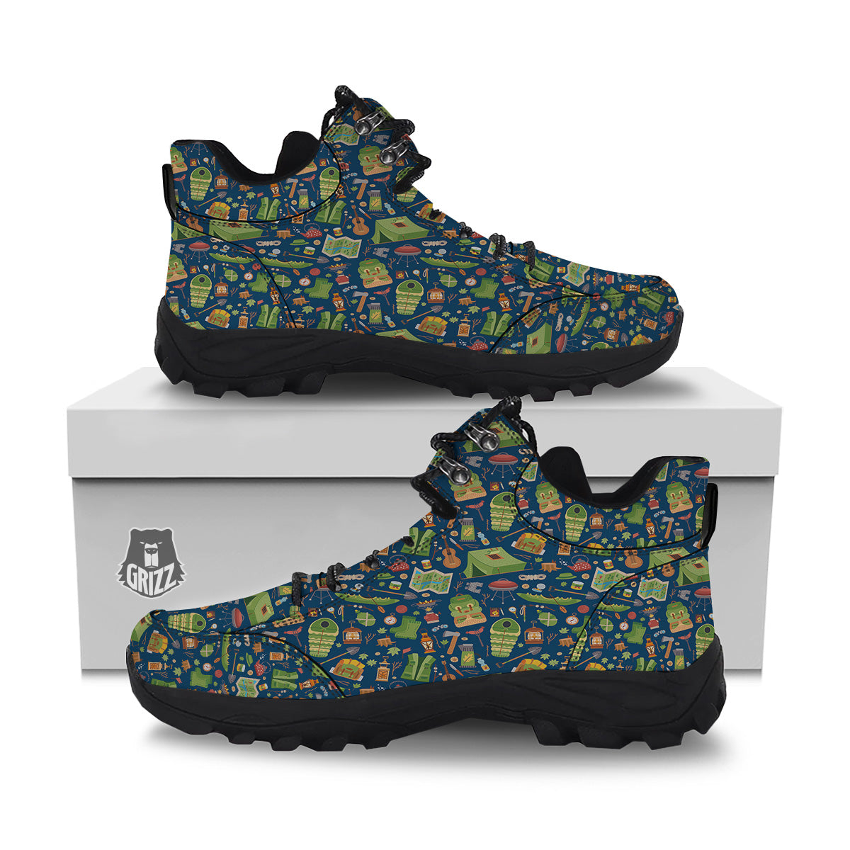 Cute Camping Equipment Print Pattern Hiking Shoes-grizzshop