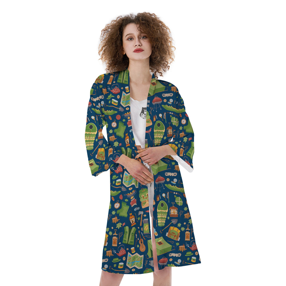 Cute Camping Equipment Print Pattern Kimono-grizzshop