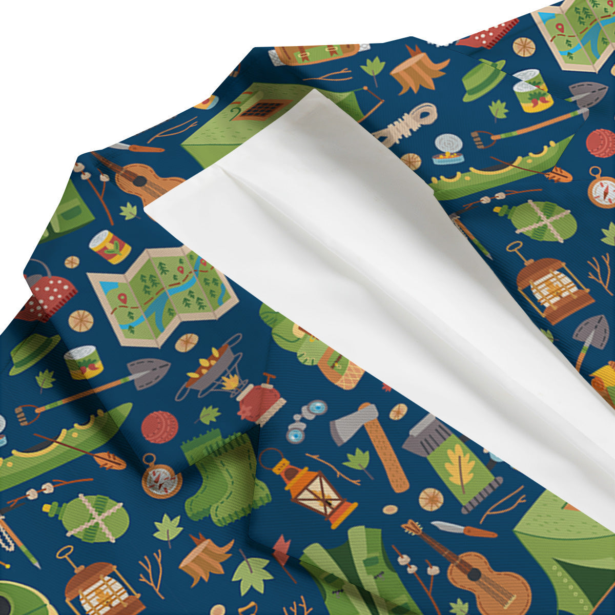 Cute Camping Equipment Print Pattern Men's Blazer-grizzshop