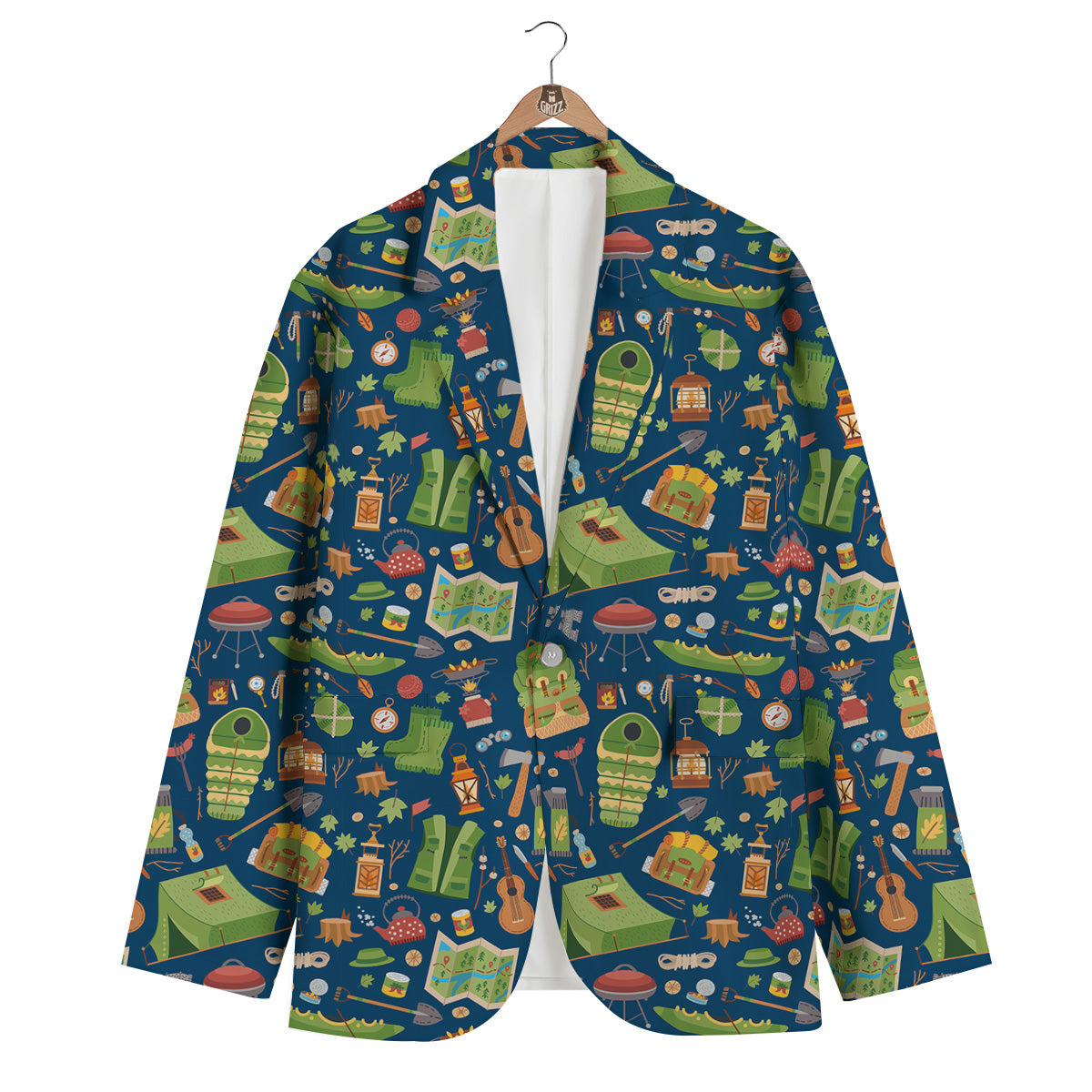 Cute Camping Equipment Print Pattern Men's Blazer-grizzshop