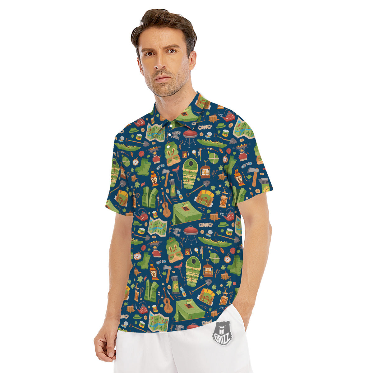 Cute Camping Equipment Print Pattern Men's Golf Shirts-grizzshop