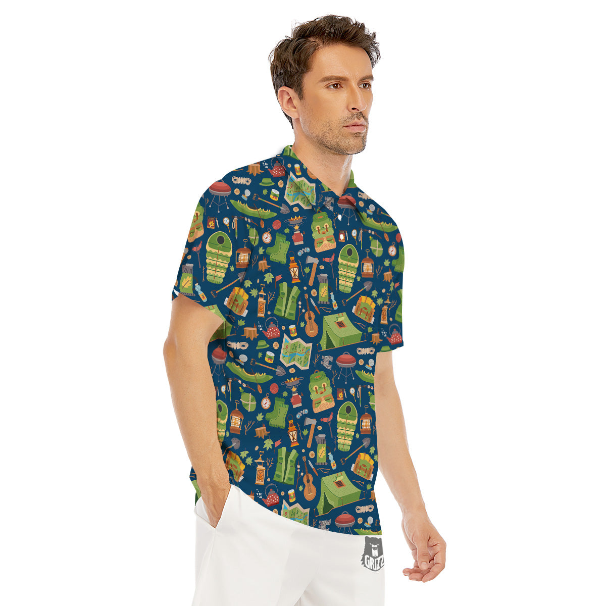 Cute Camping Equipment Print Pattern Men's Golf Shirts-grizzshop