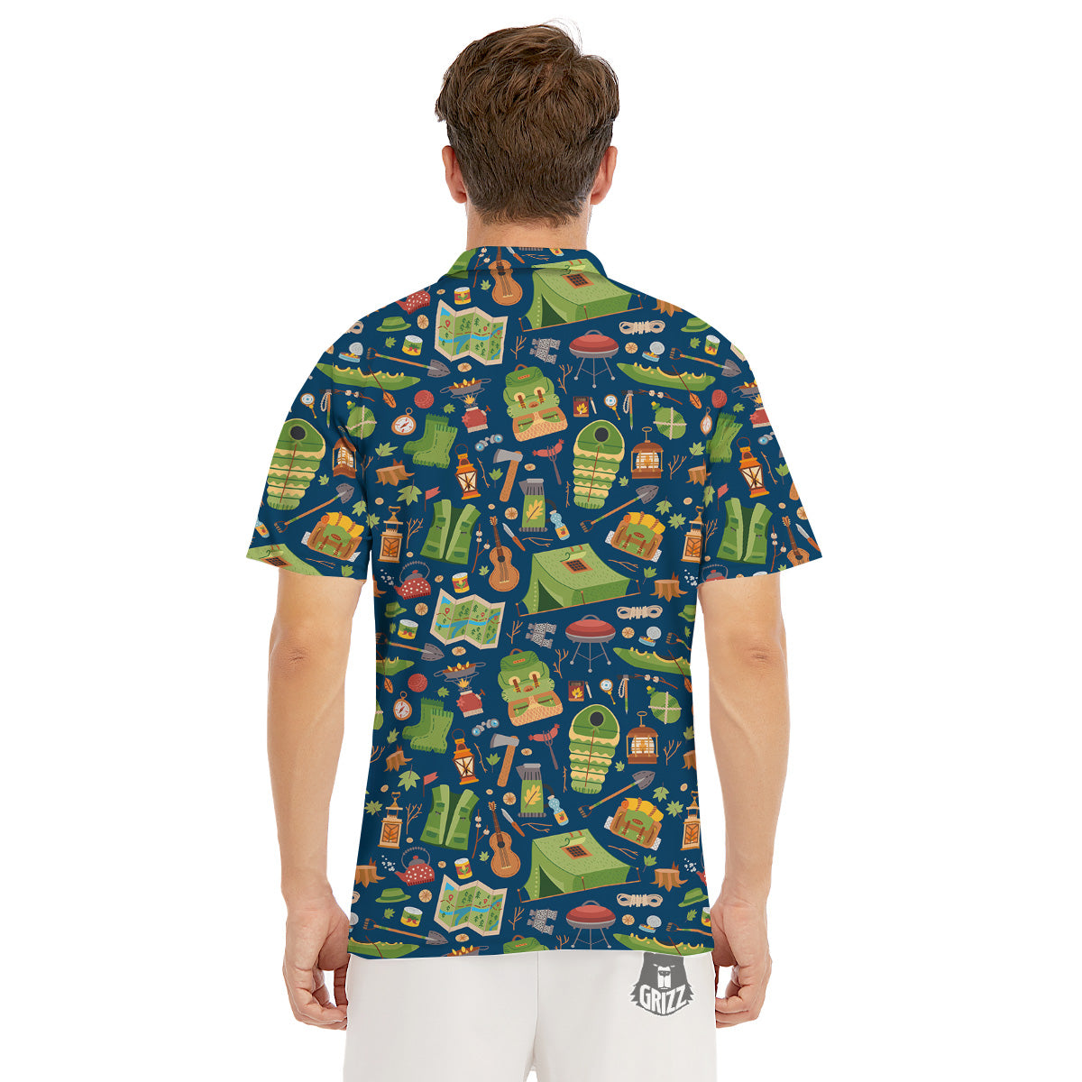 Cute Camping Equipment Print Pattern Men's Golf Shirts-grizzshop