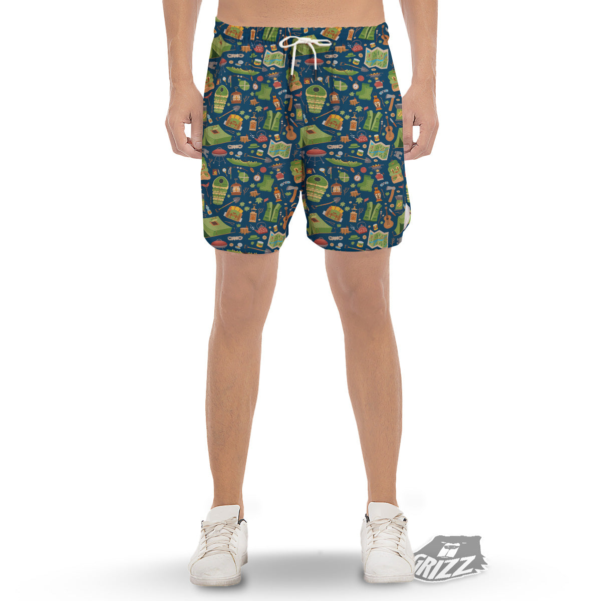 Cute Camping Equipment Print Pattern Men's Gym Shorts-grizzshop