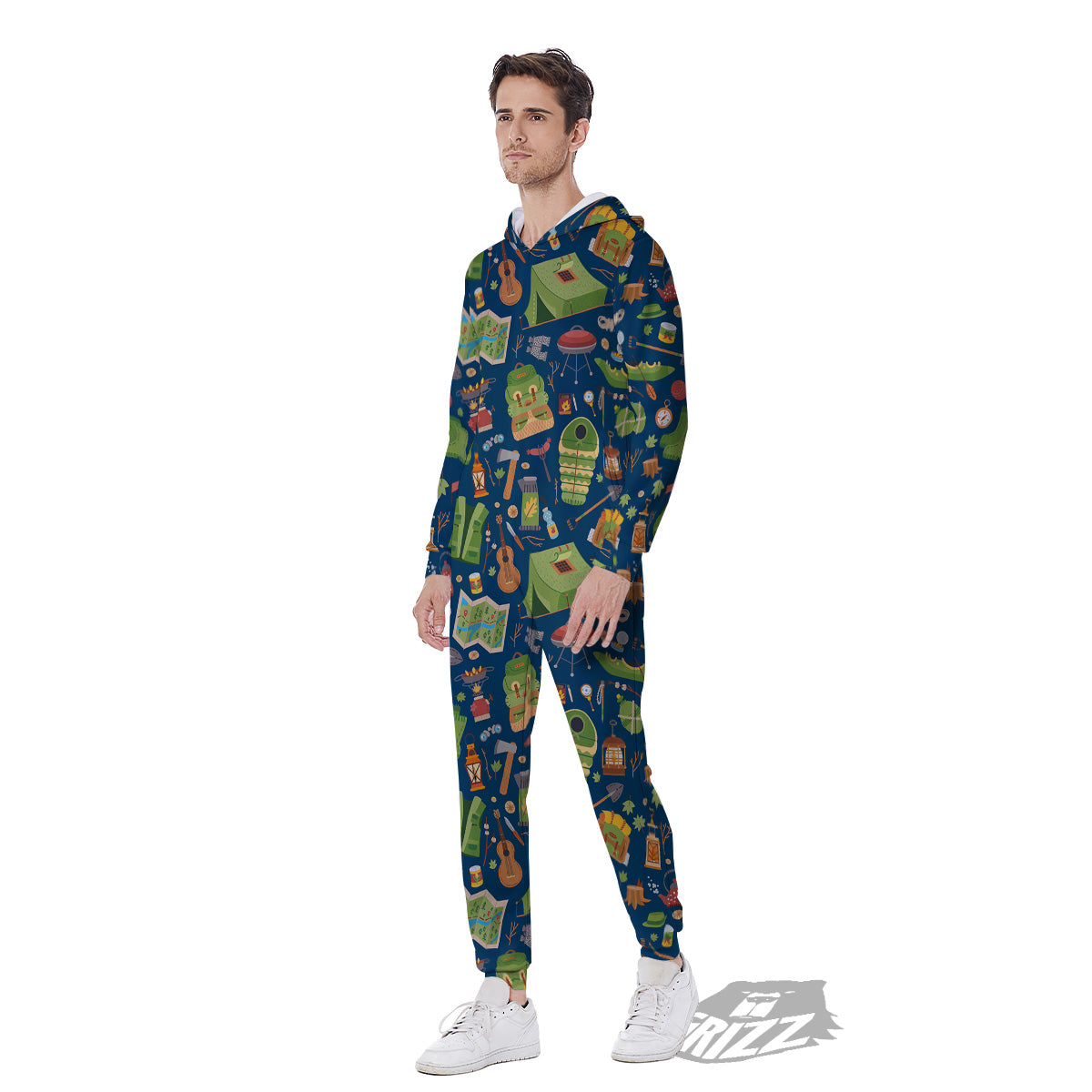 Cute Camping Equipment Print Pattern Men's Jumpsuit-grizzshop