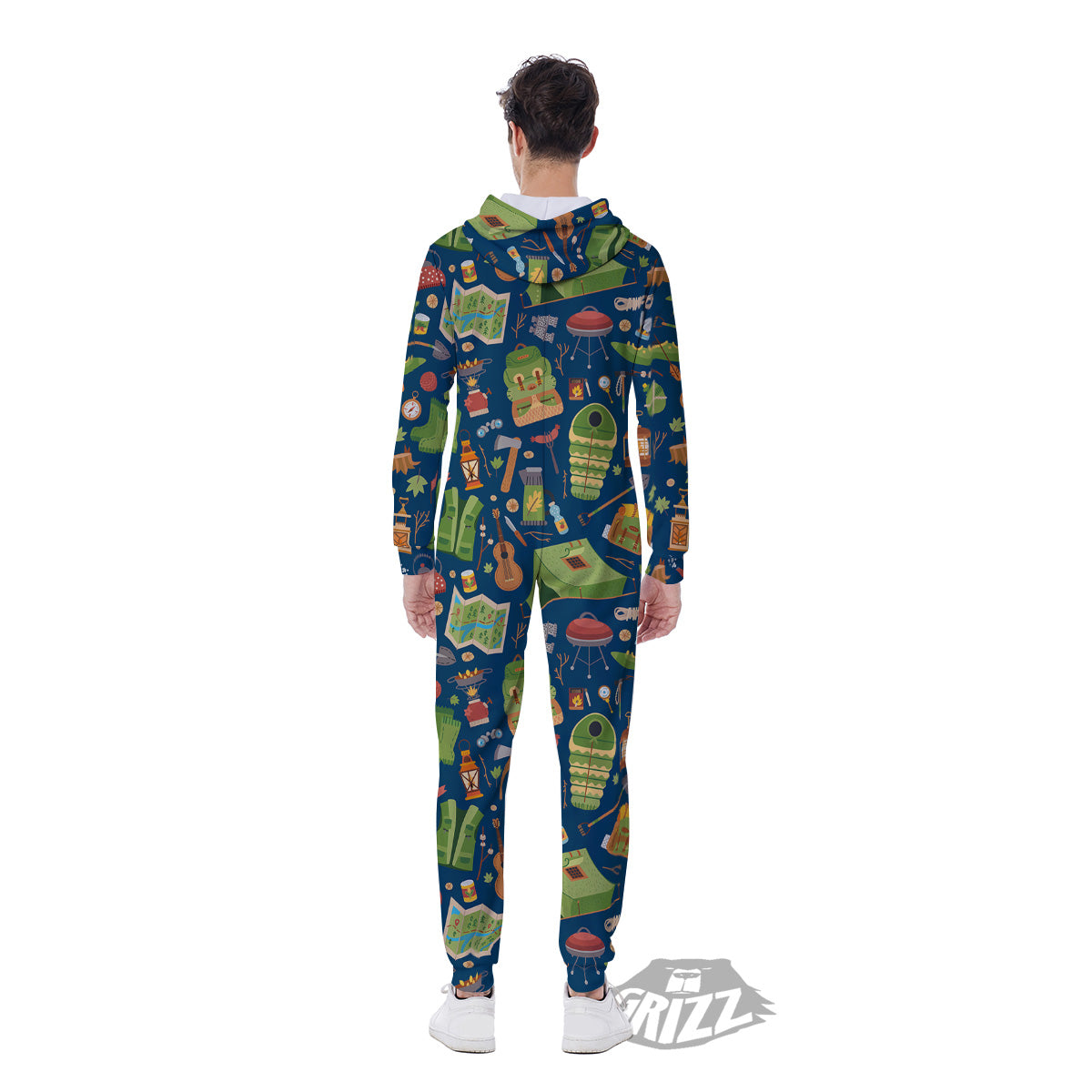 Cute Camping Equipment Print Pattern Men's Jumpsuit-grizzshop