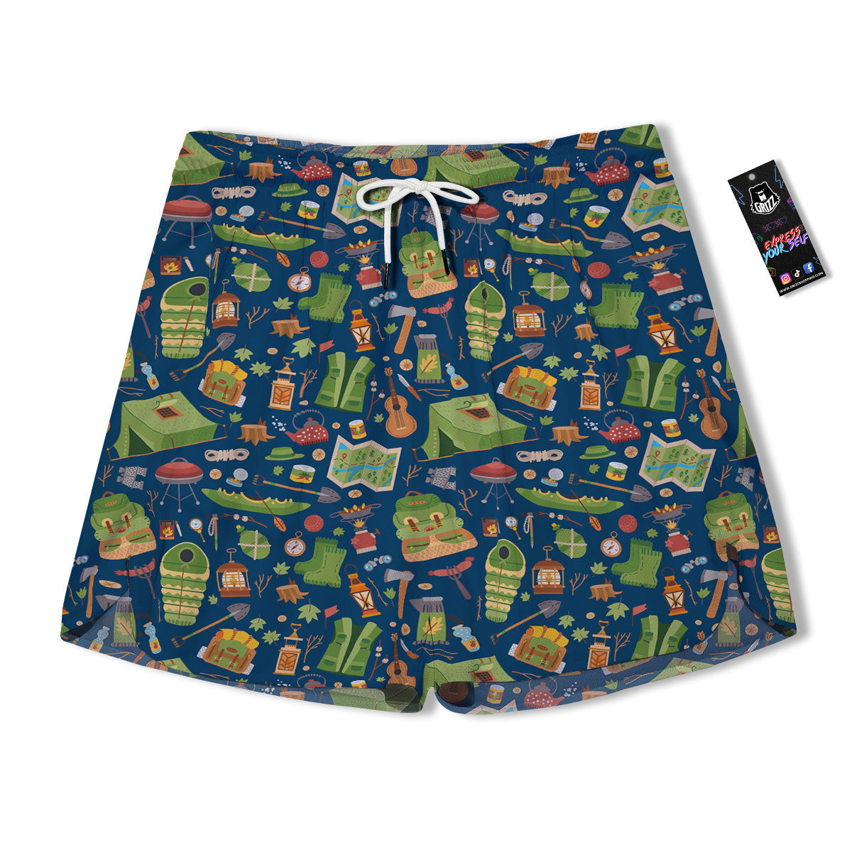 Cute Camping Equipment Print Pattern Men's Running Shorts-grizzshop