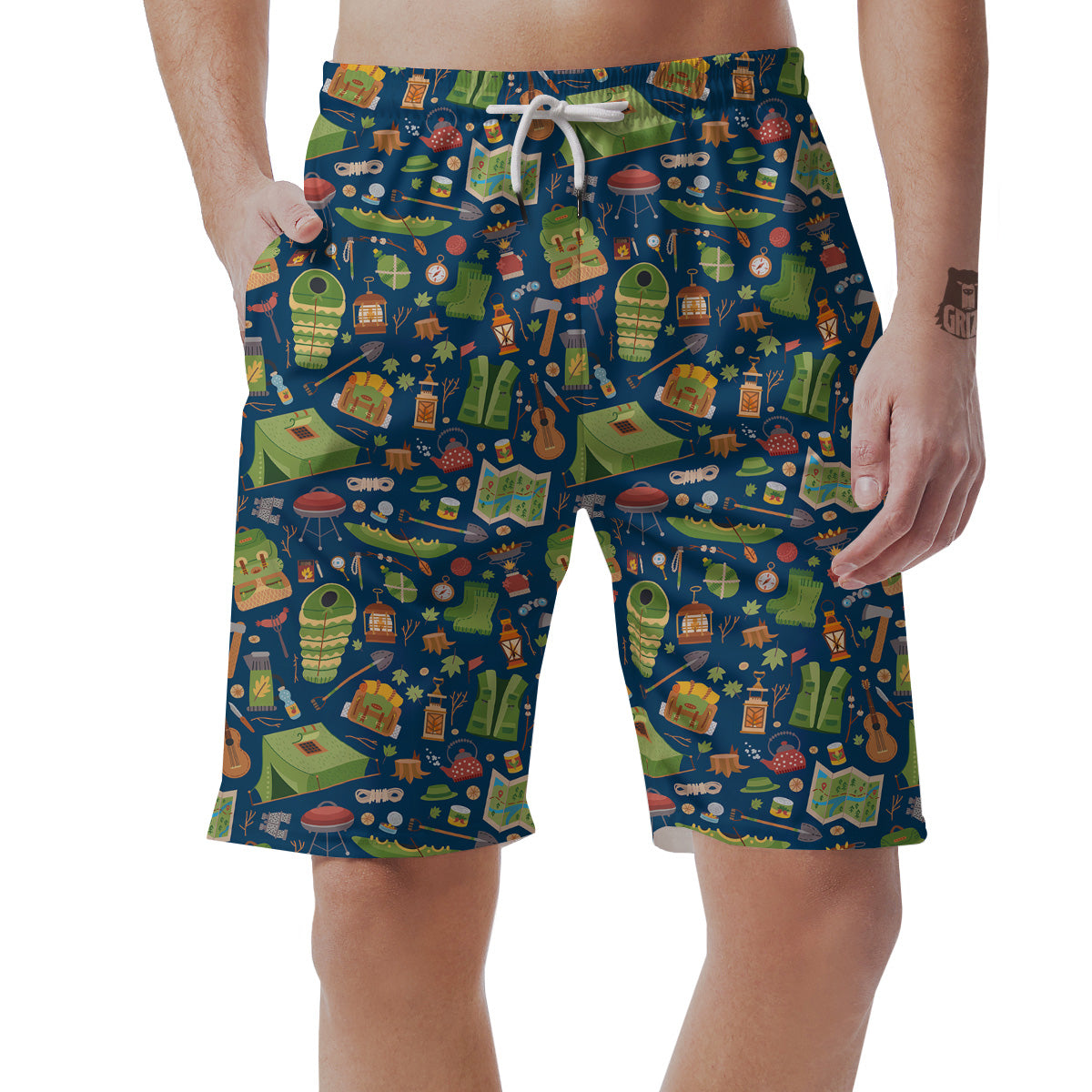 Cute Camping Equipment Print Pattern Men's Shorts-grizzshop