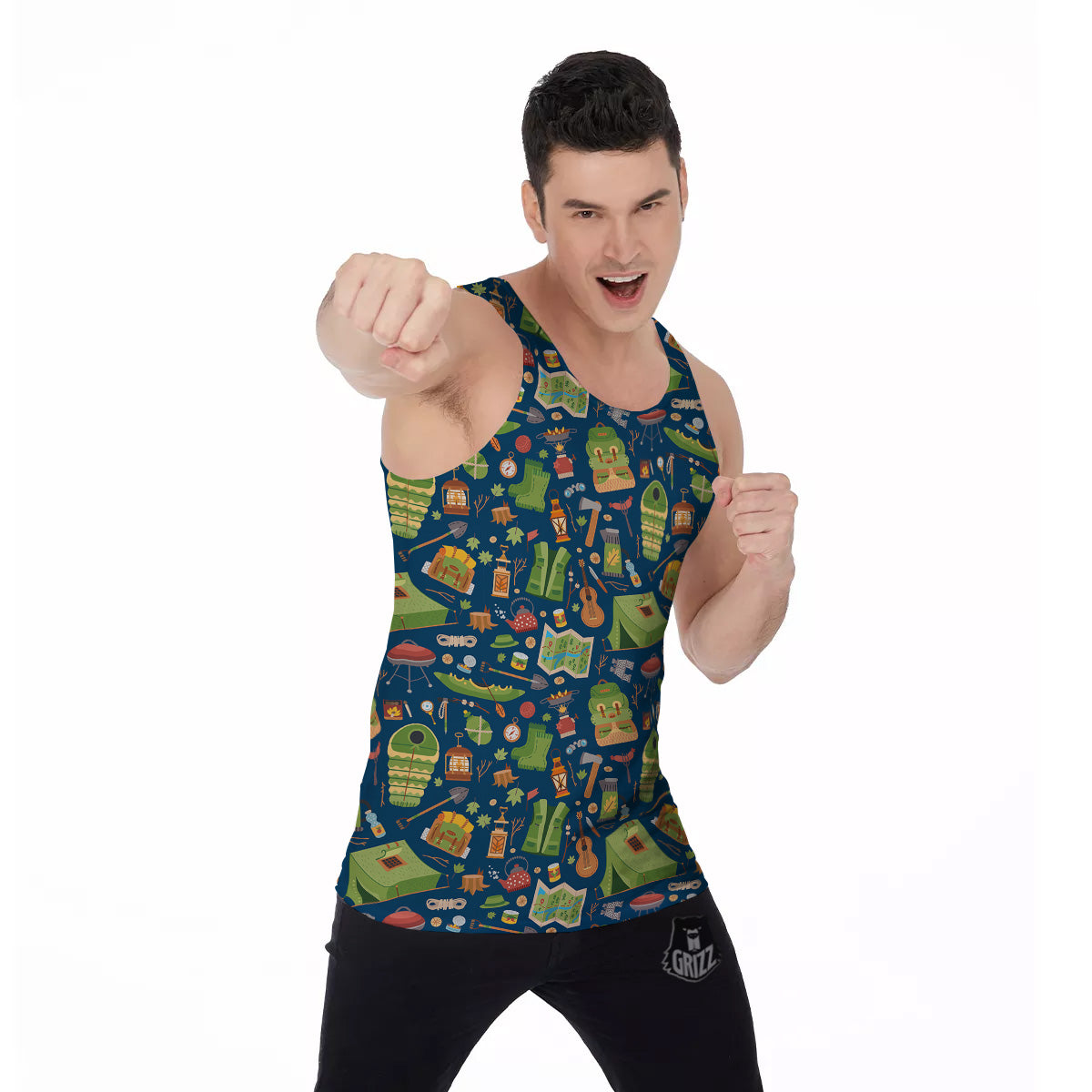 Cute Camping Equipment Print Pattern Men's Tank Top-grizzshop