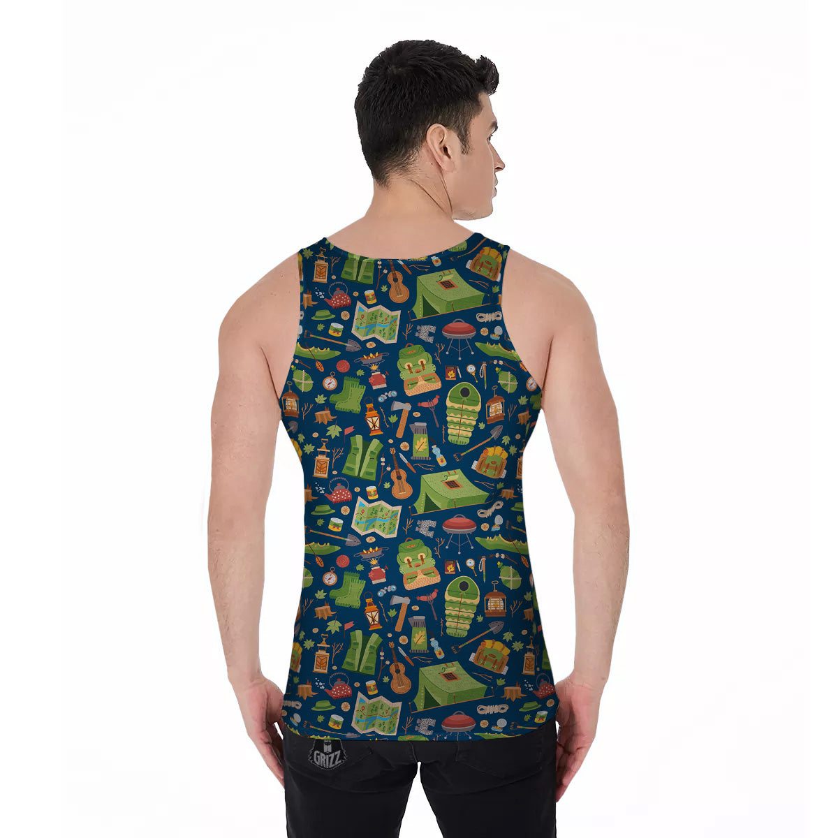 Cute Camping Equipment Print Pattern Men's Tank Top-grizzshop