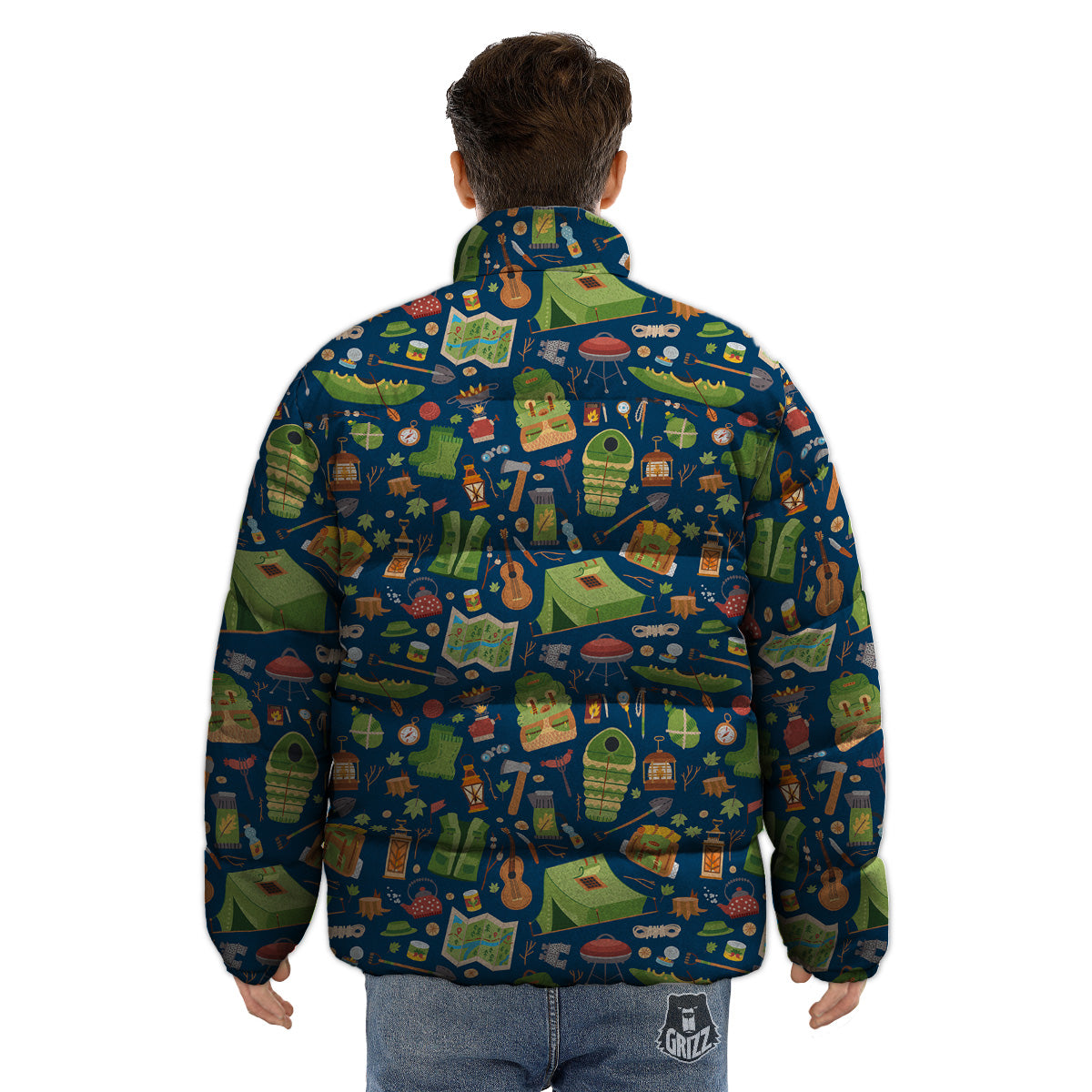 Cute Camping Equipment Print Pattern Puffer Jacket-grizzshop