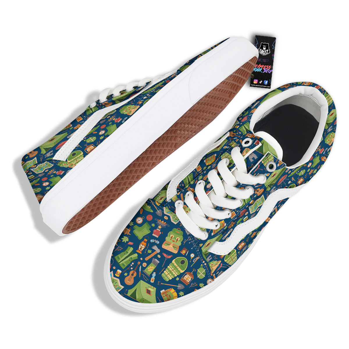 Cute Camping Equipment Print Pattern Skate Shoes-grizzshop