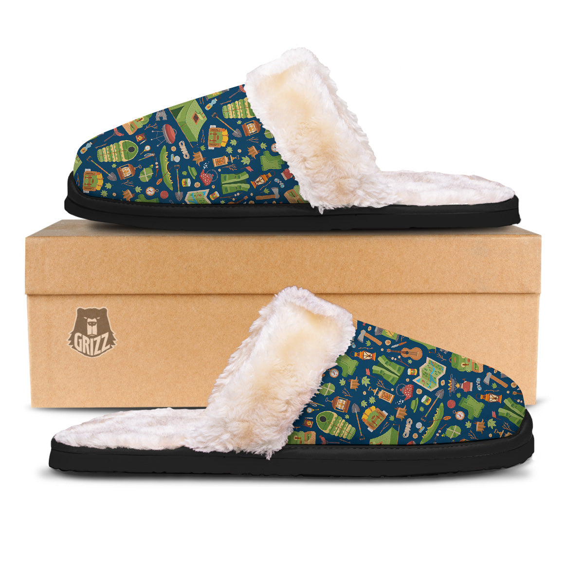 Cute Camping Equipment Print Pattern Slippers-grizzshop