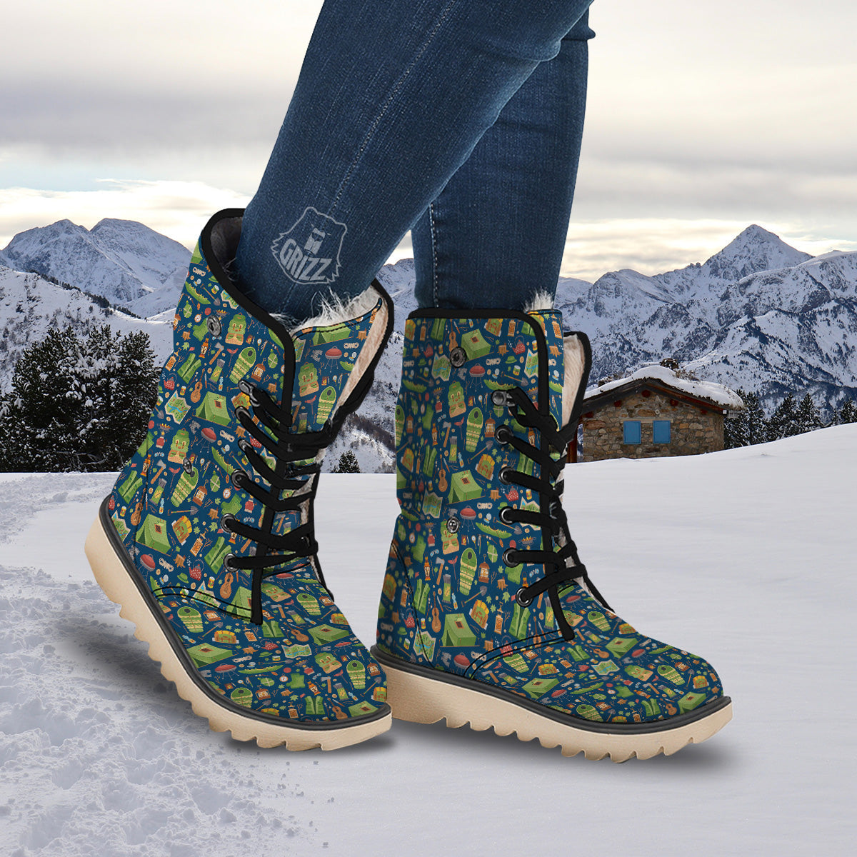 Cute Camping Equipment Print Pattern Snow Boots-grizzshop