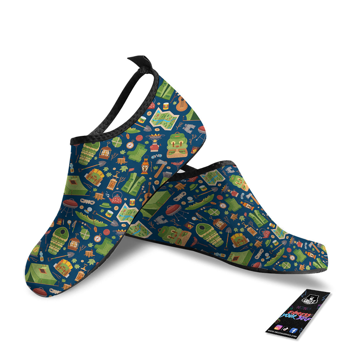 Cute Camping Equipment Print Pattern Water Shoes-grizzshop