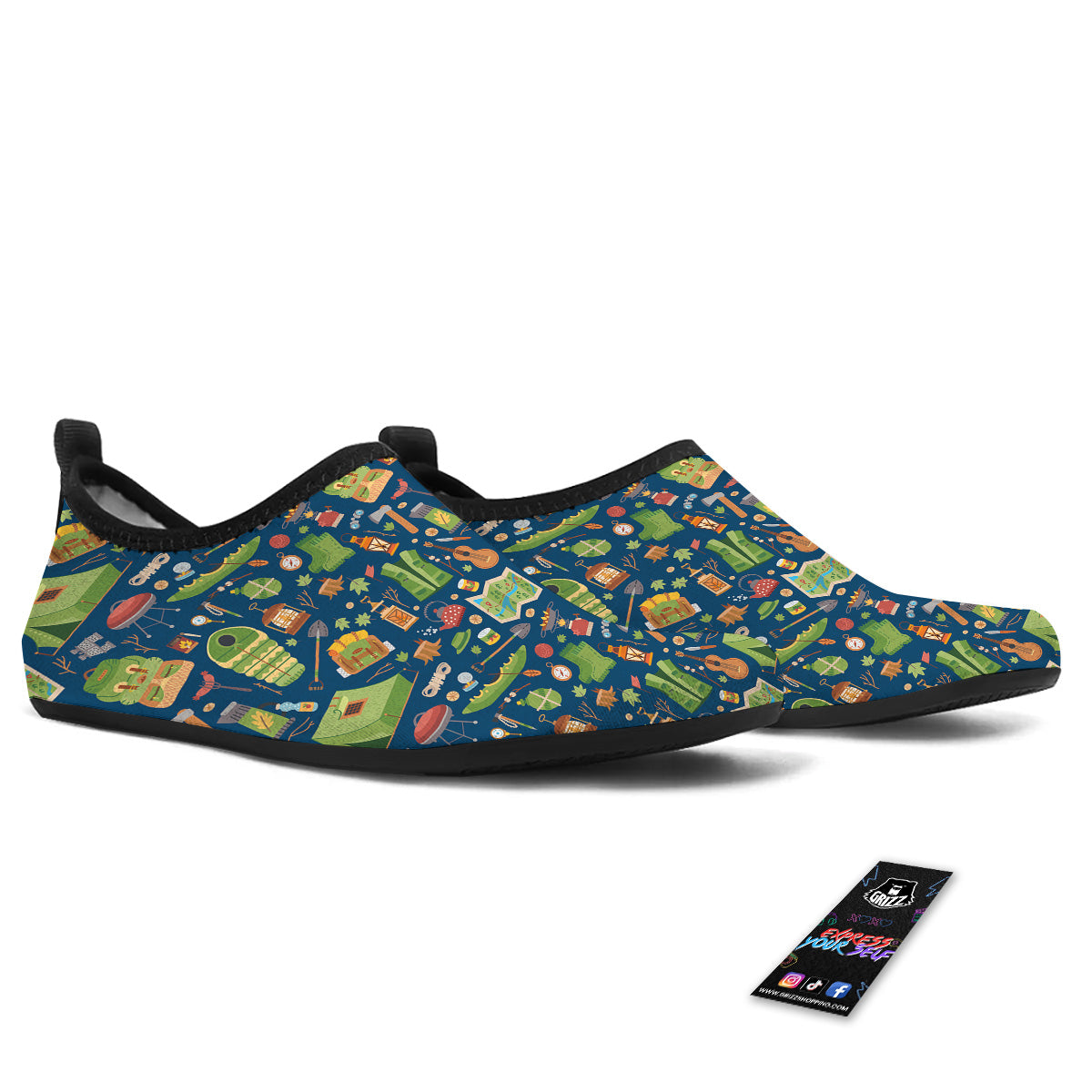 Cute Camping Equipment Print Pattern Water Shoes-grizzshop