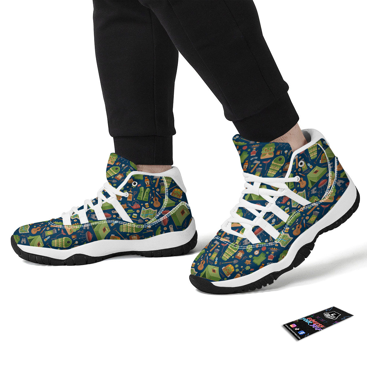 Cute Camping Equipment Print Pattern White Bball Shoes-grizzshop