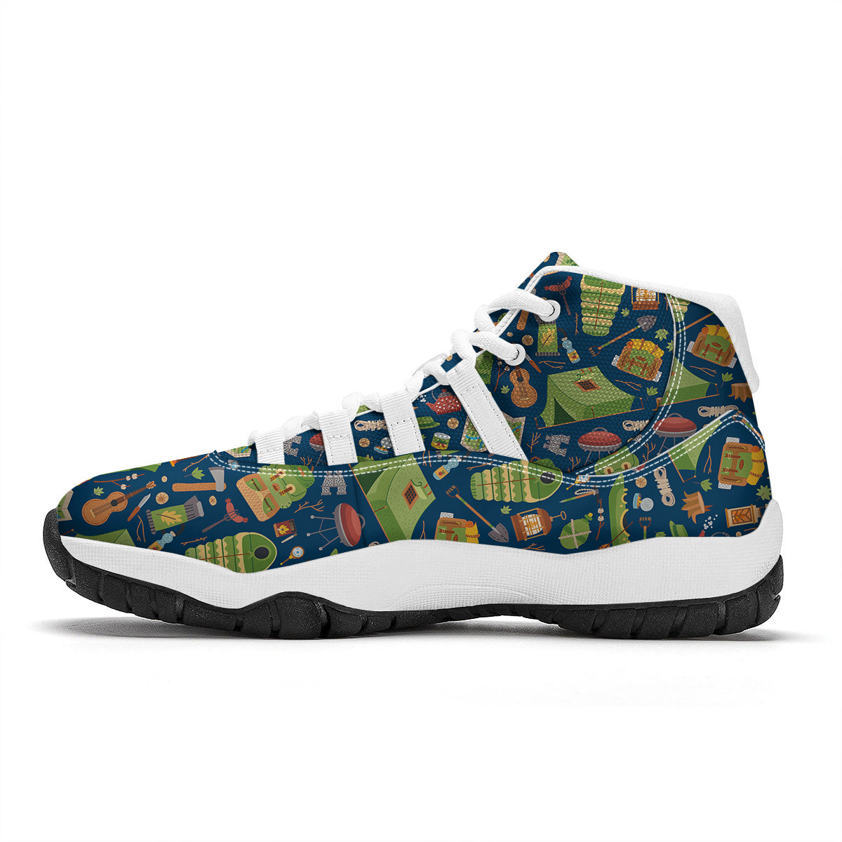 Cute Camping Equipment Print Pattern White Bball Shoes-grizzshop