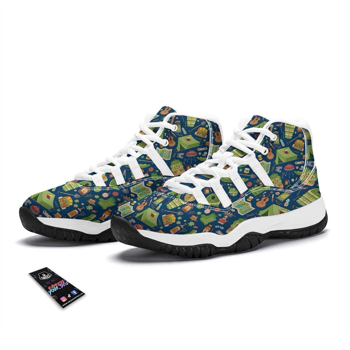 Cute Camping Equipment Print Pattern White Bball Shoes-grizzshop