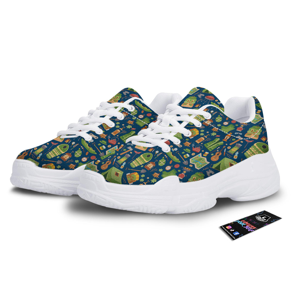 Cute Camping Equipment Print Pattern White Chunky Shoes-grizzshop