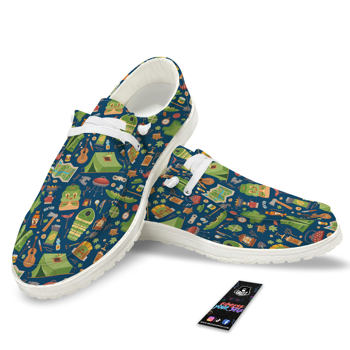 Cute Camping Equipment Print Pattern White Loafers-grizzshop