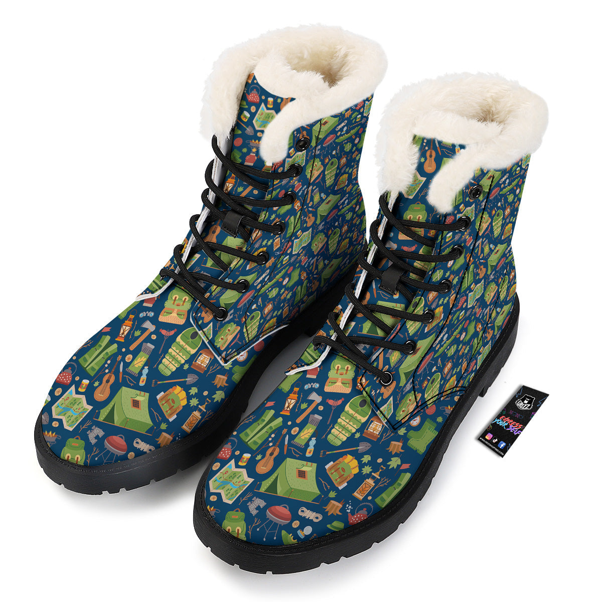 Cute Camping Equipment Print Pattern Winter Boots-grizzshop