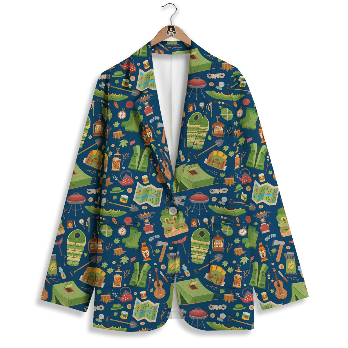 Cute Camping Equipment Print Pattern Women's Blazer-grizzshop