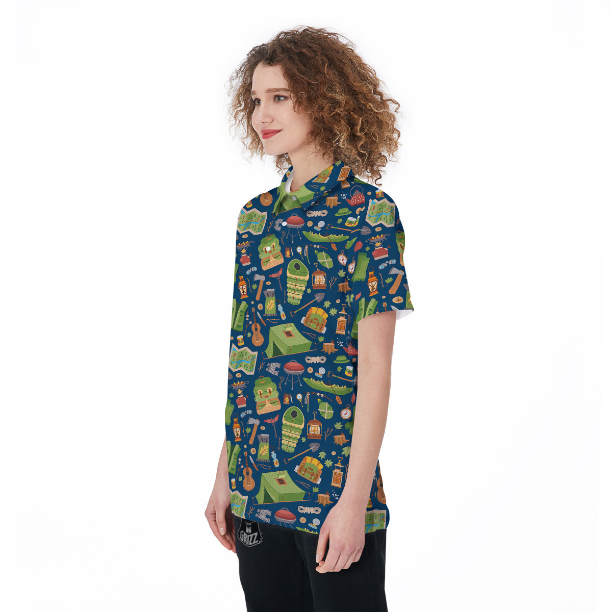 Cute Camping Equipment Print Pattern Women's Golf Shirts-grizzshop
