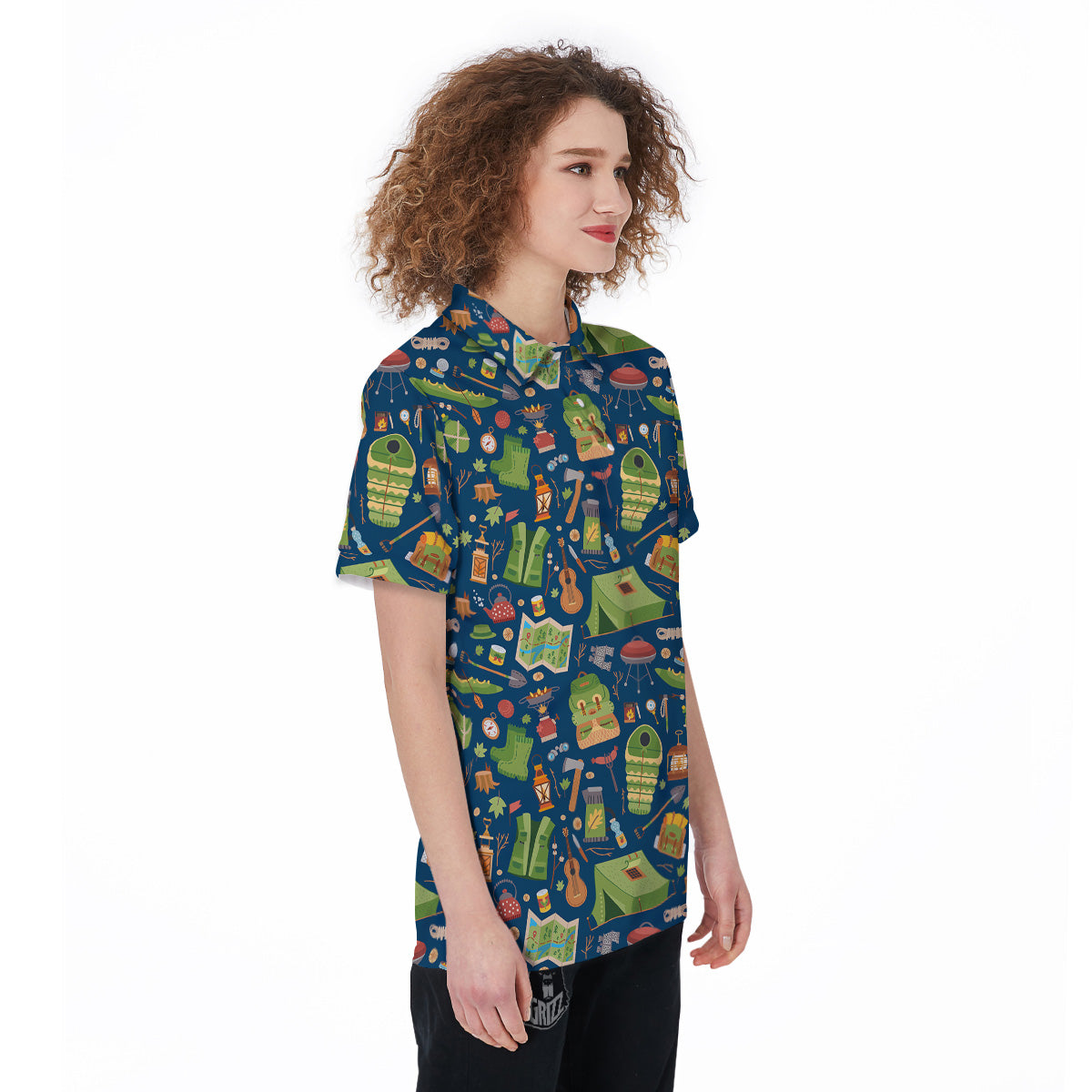 Cute Camping Equipment Print Pattern Women's Golf Shirts-grizzshop
