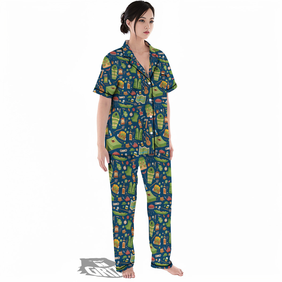 Cute Camping Equipment Print Pattern Women's Pajamas Set-grizzshop