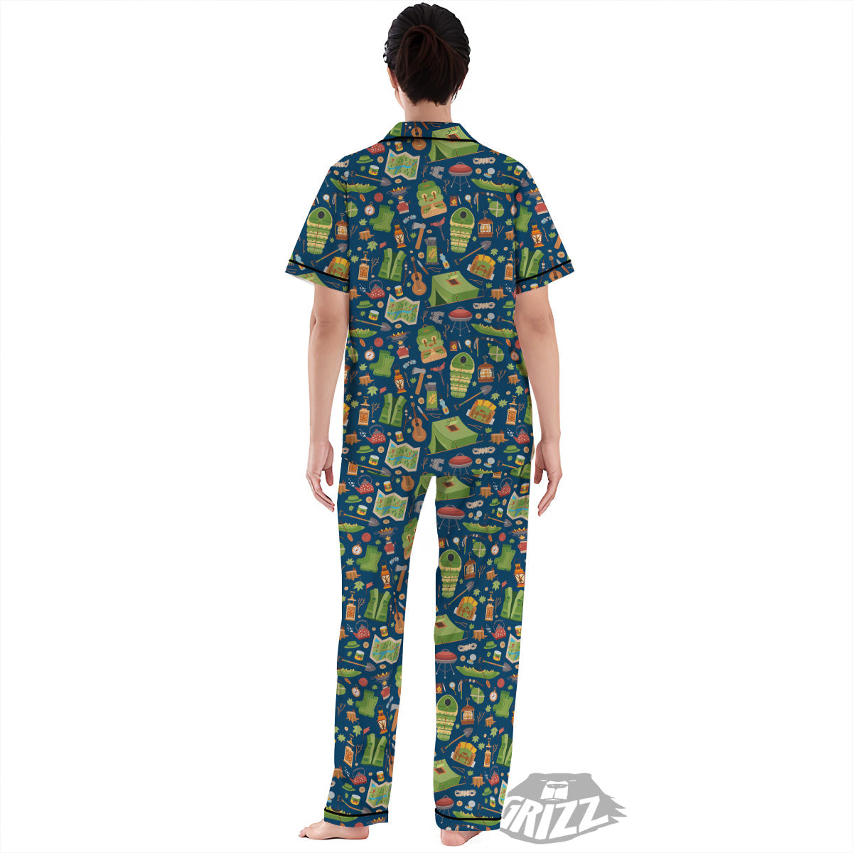 Cute Camping Equipment Print Pattern Women's Pajamas Set-grizzshop