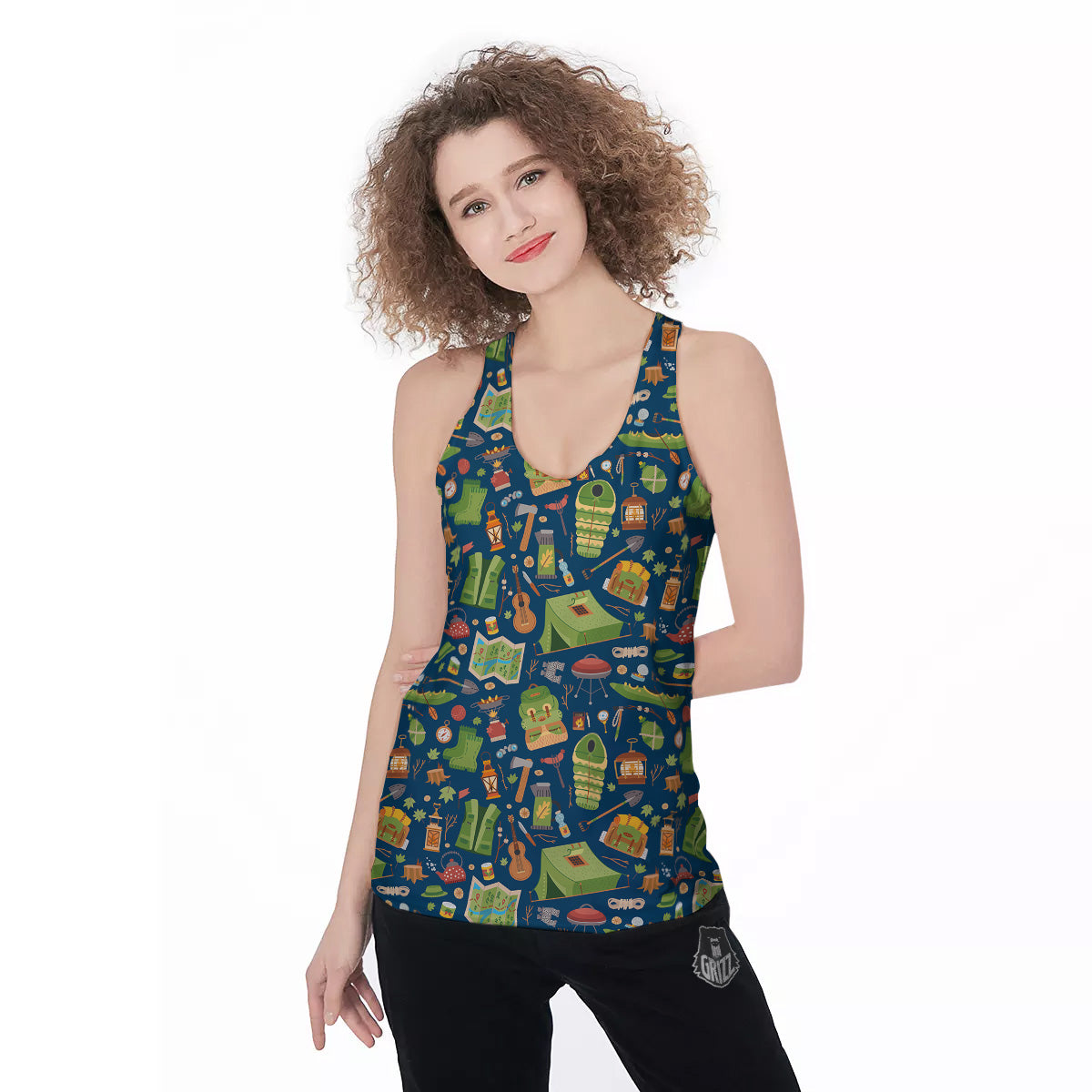 Cute Camping Equipment Print Pattern Women's Racerback Tank Top-grizzshop