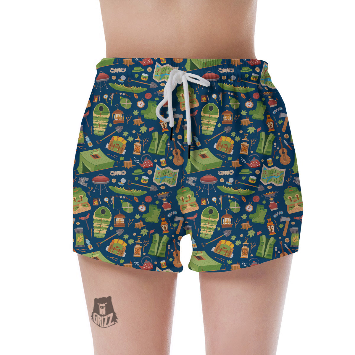 Cute Camping Equipment Print Pattern Women's Shorts-grizzshop
