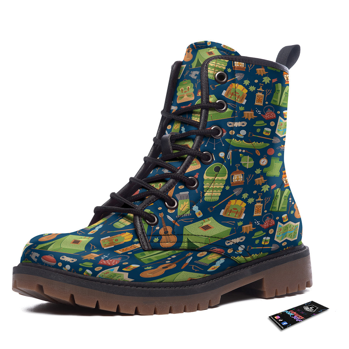 Cute Camping Equipment Print Pattern Work Boots-grizzshop