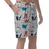 Cute Cartoon Doodle Cat Print Men's Shorts-grizzshop