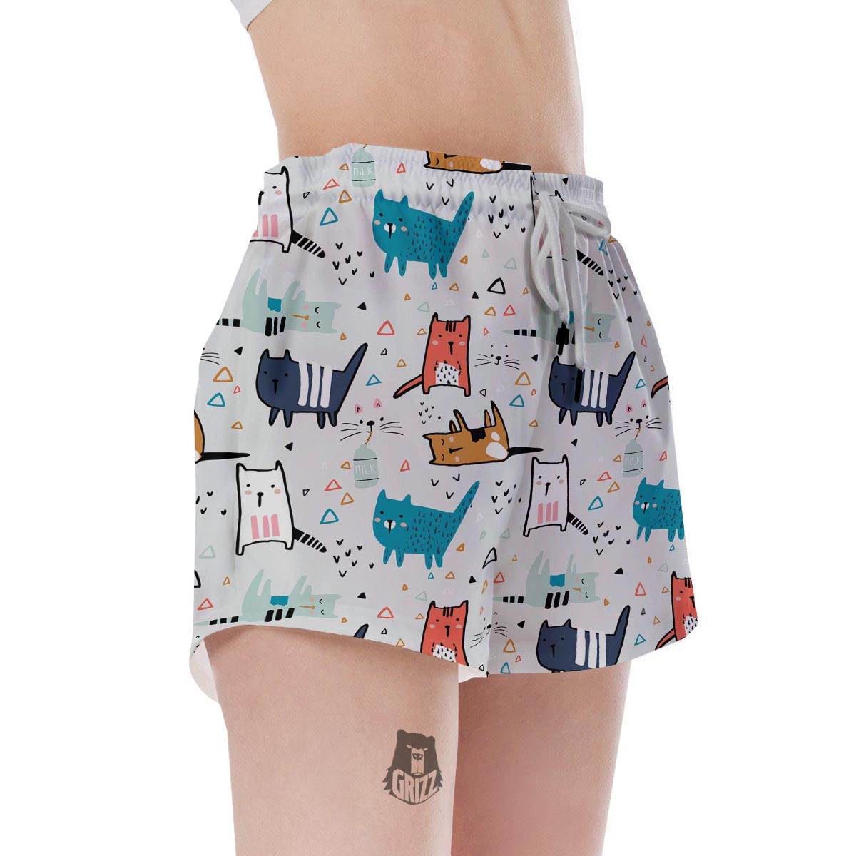 Cute Cartoon Doodle Cat Print Women's Shorts-grizzshop