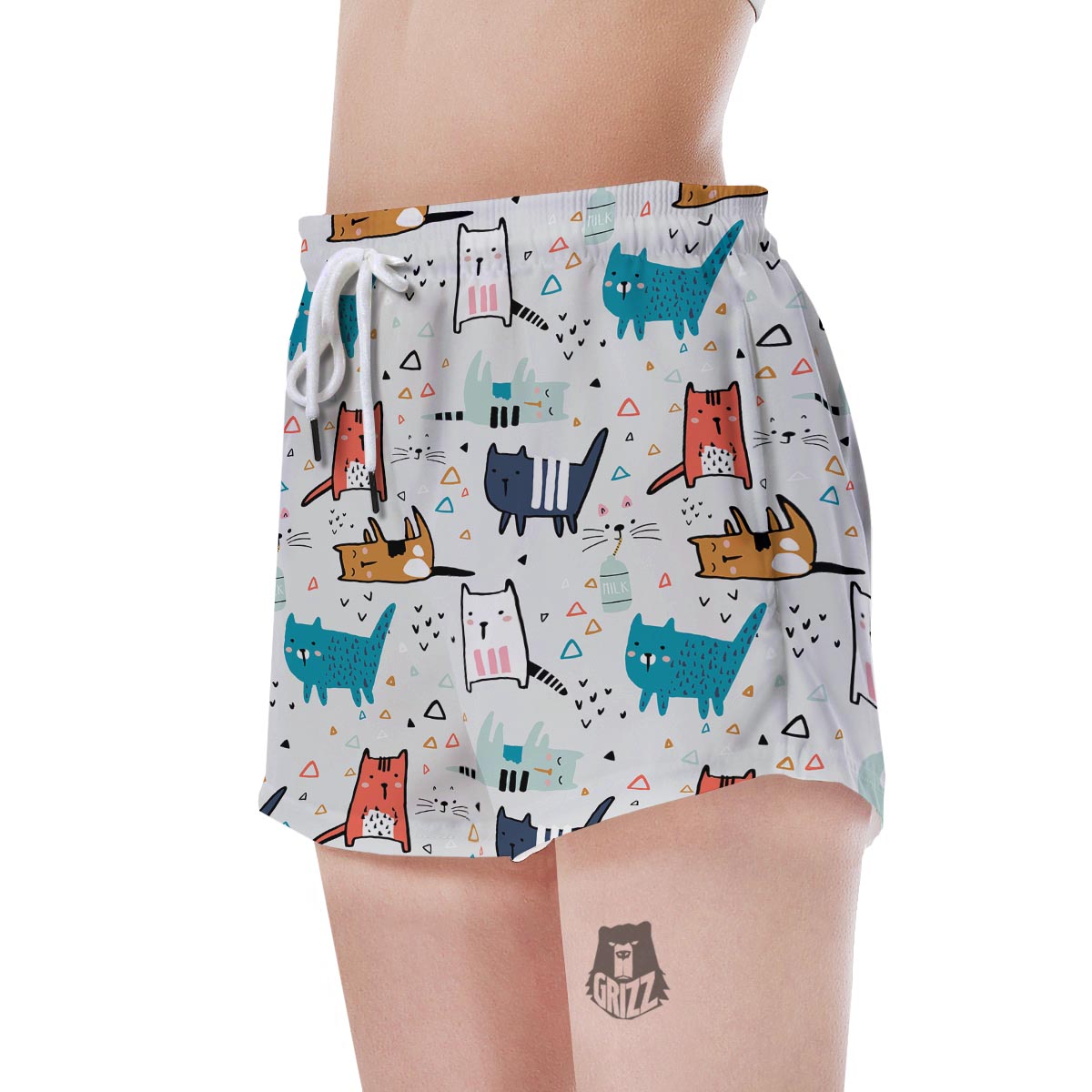 Cute Cartoon Doodle Cat Print Women's Shorts-grizzshop