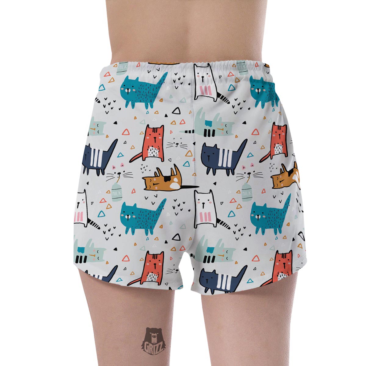 Cute Cartoon Doodle Cat Print Women's Shorts-grizzshop