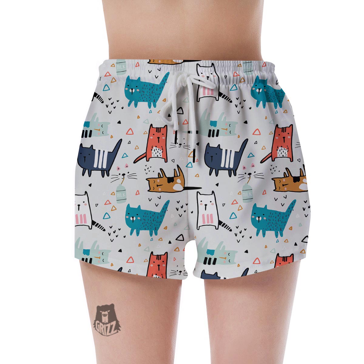 Cute Cartoon Doodle Cat Print Women's Shorts-grizzshop
