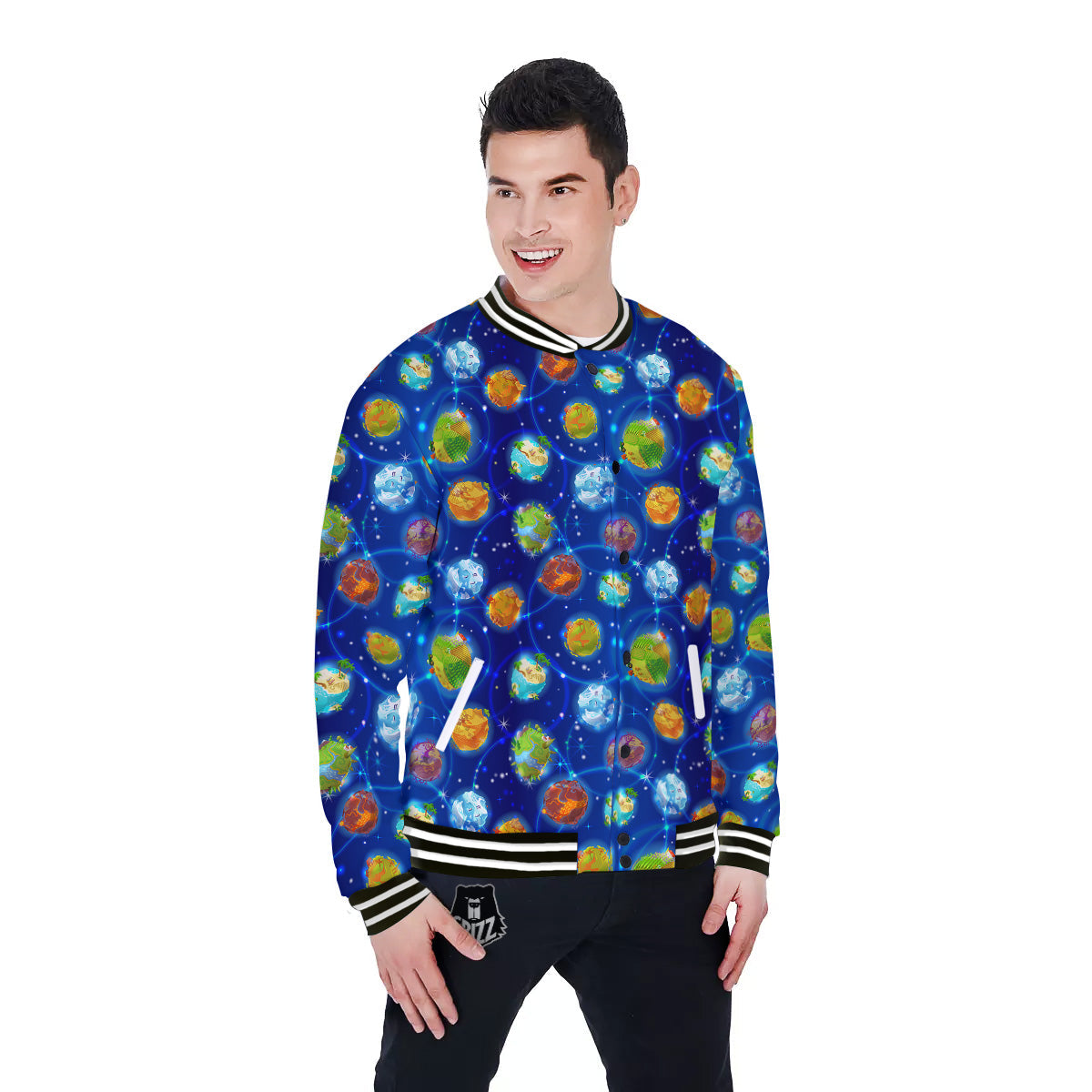 Cute Cartoon Planets Print Pattern Baseball Jacket-grizzshop