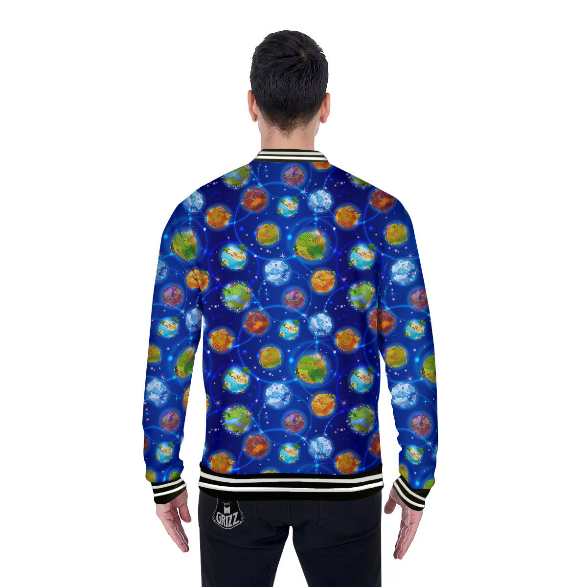 Cute Cartoon Planets Print Pattern Baseball Jacket-grizzshop
