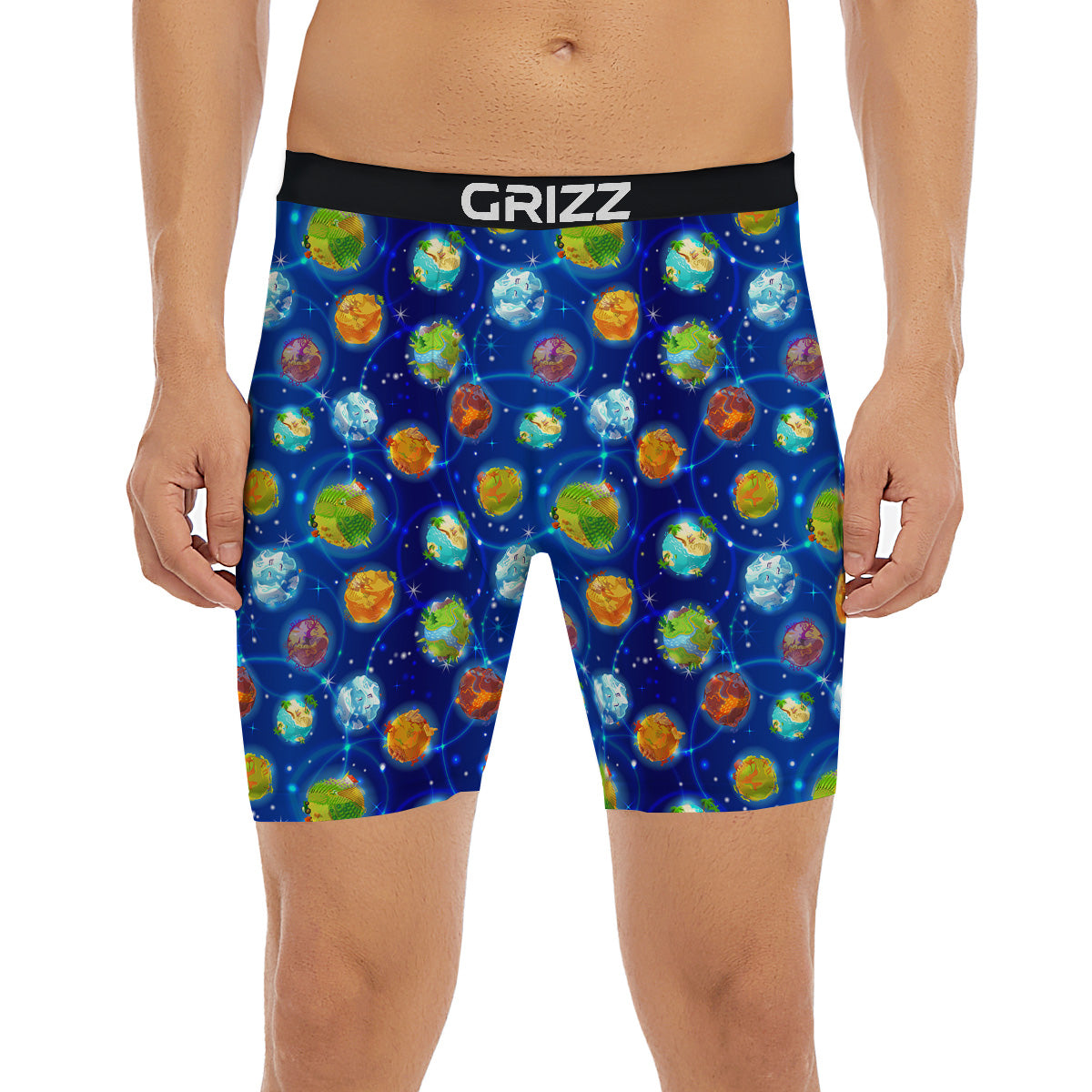 Cute Cartoon Planets Print Pattern Boxer Briefs-grizzshop