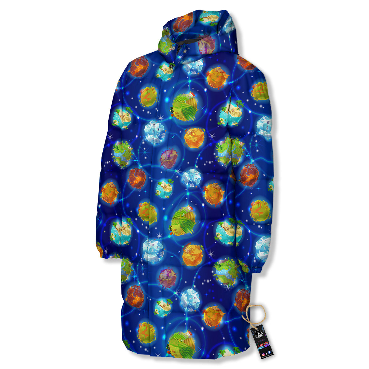 Cute Cartoon Planets Print Pattern Long Down Jacket-grizzshop