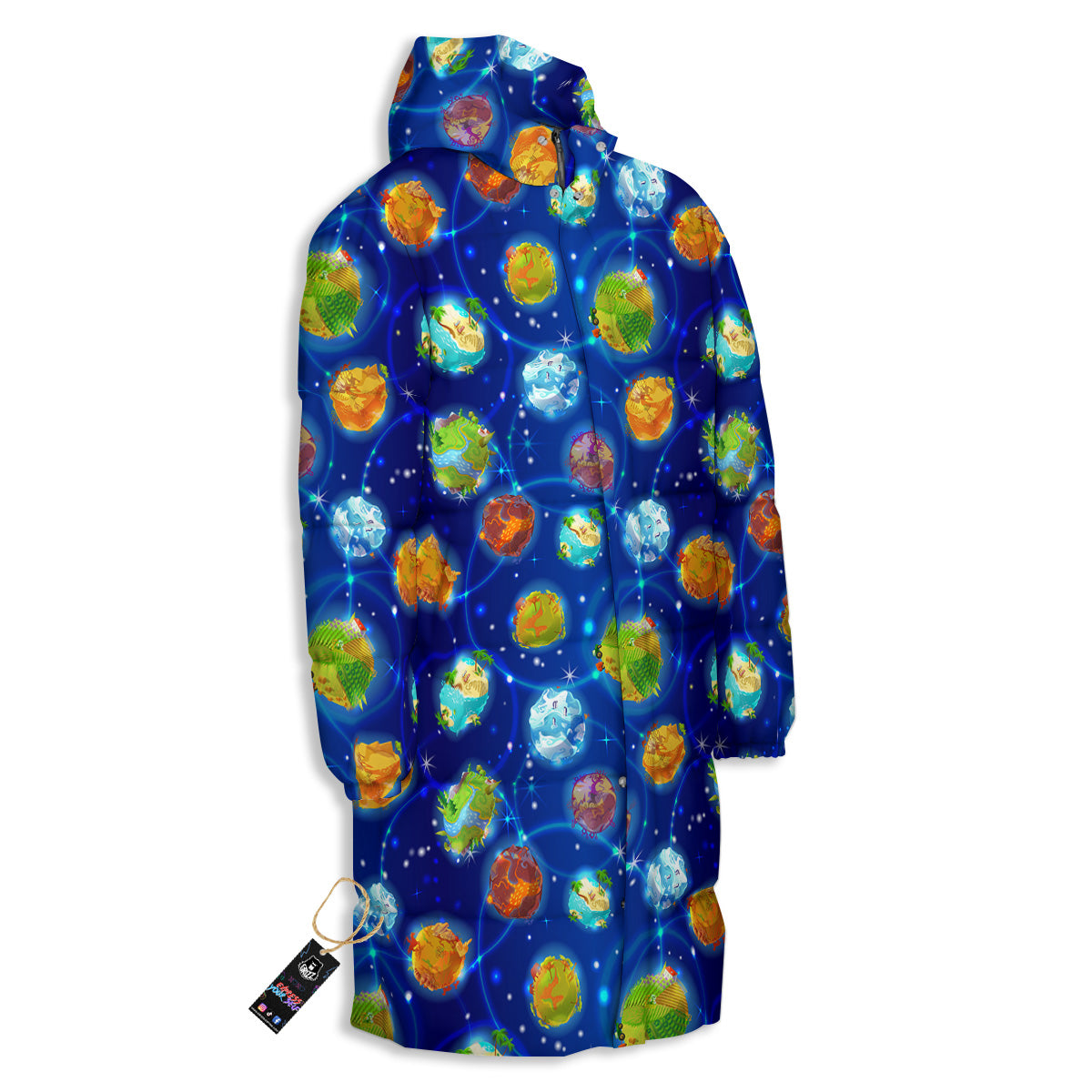Cute Cartoon Planets Print Pattern Long Down Jacket-grizzshop