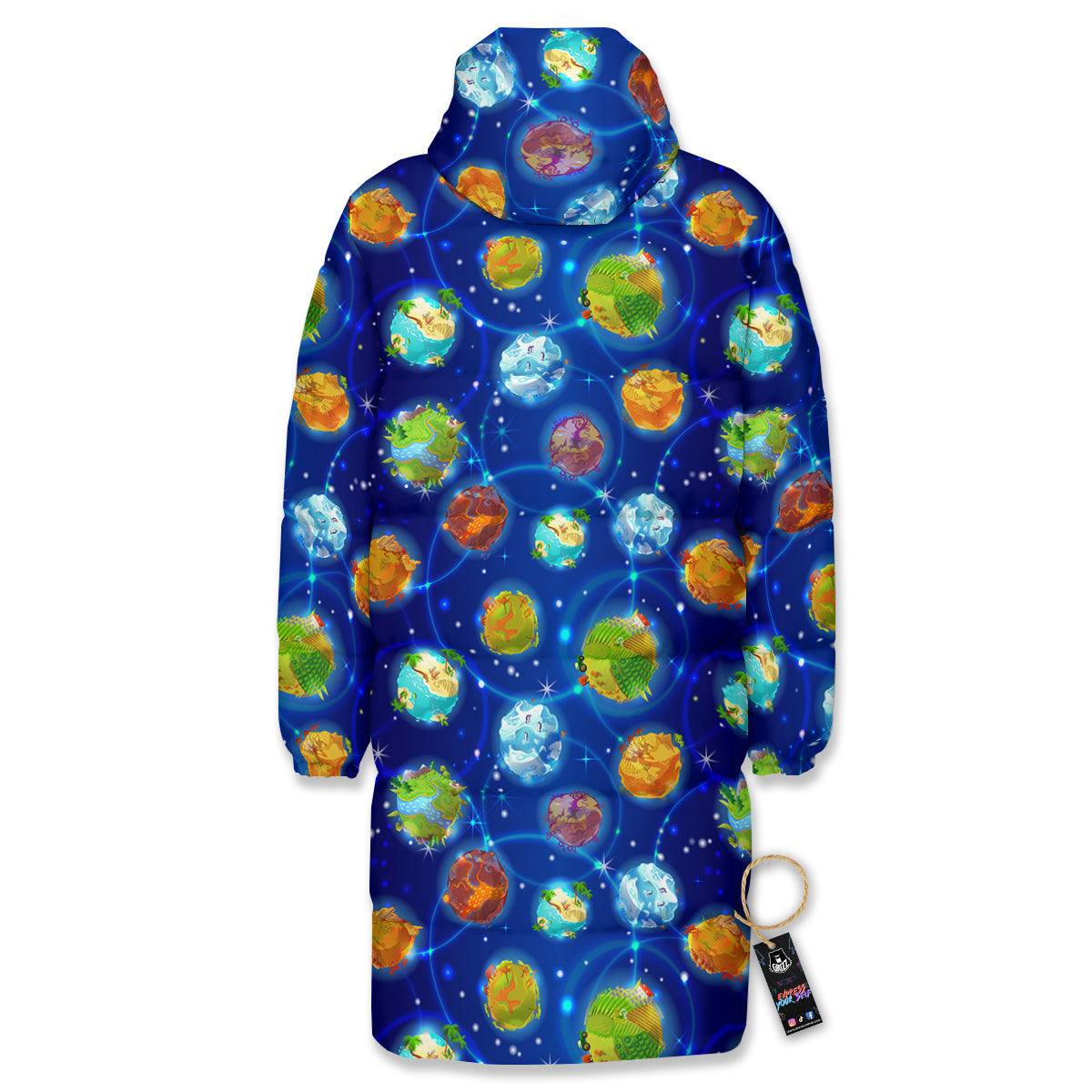Cute Cartoon Planets Print Pattern Long Down Jacket-grizzshop