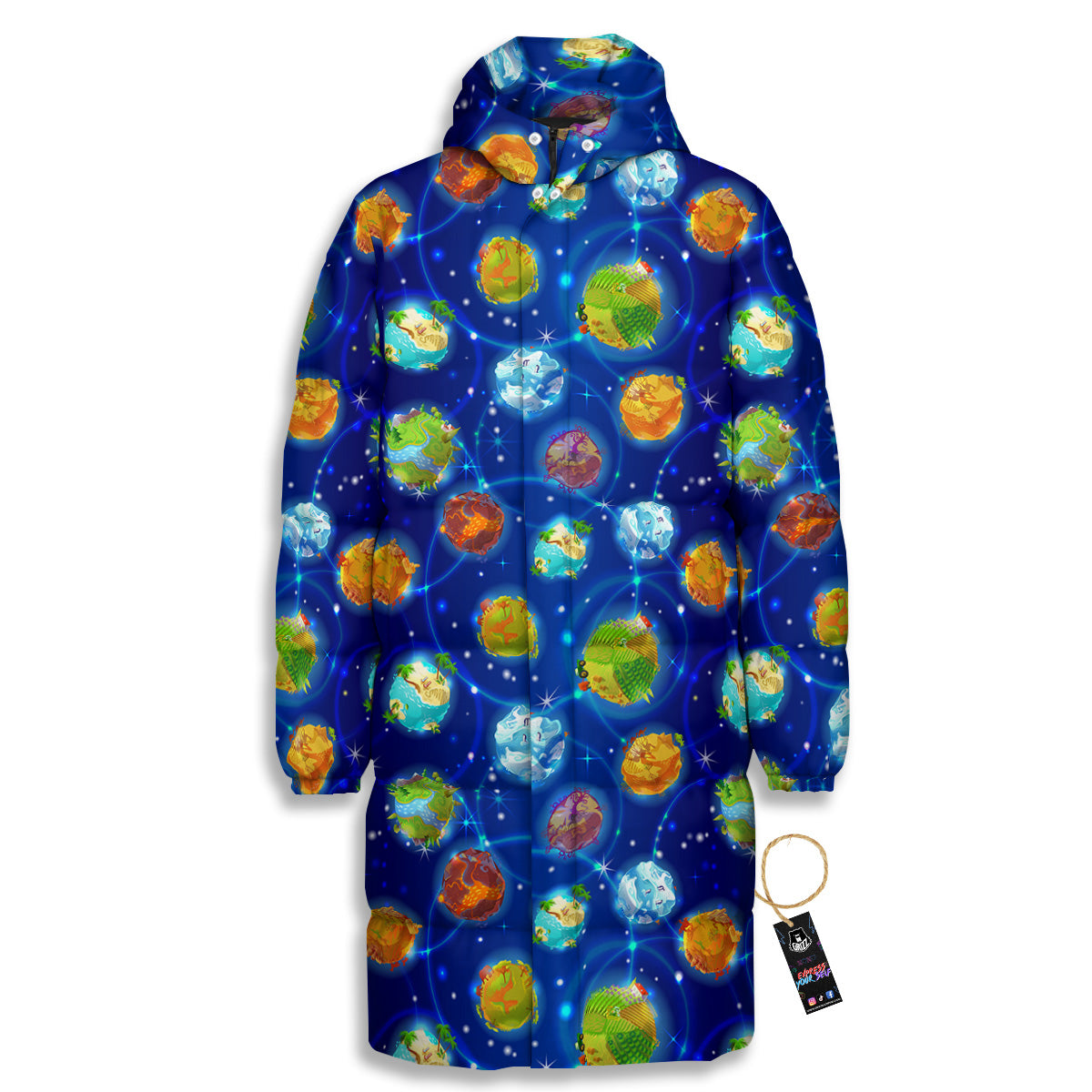 Cute Cartoon Planets Print Pattern Long Down Jacket-grizzshop