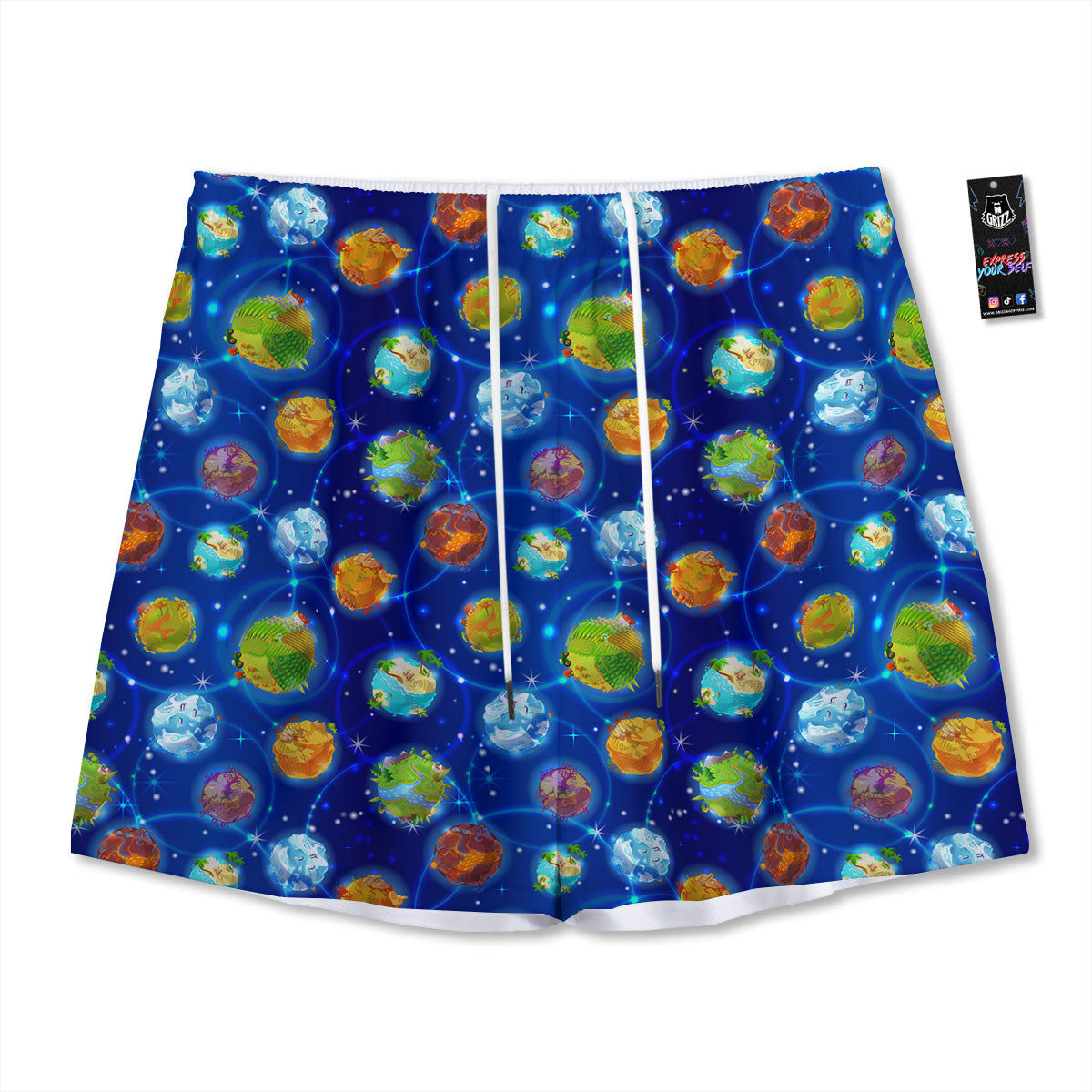 Cute Cartoon Planets Print Pattern Mesh Shorts-grizzshop