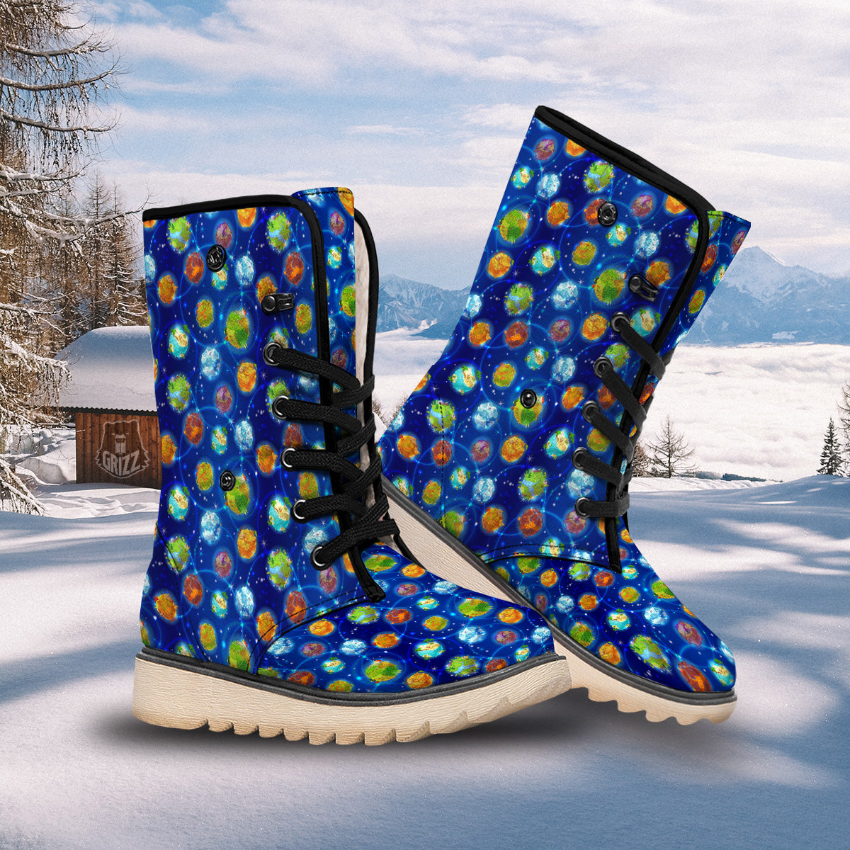 Cute Cartoon Planets Print Pattern Snow Boots-grizzshop