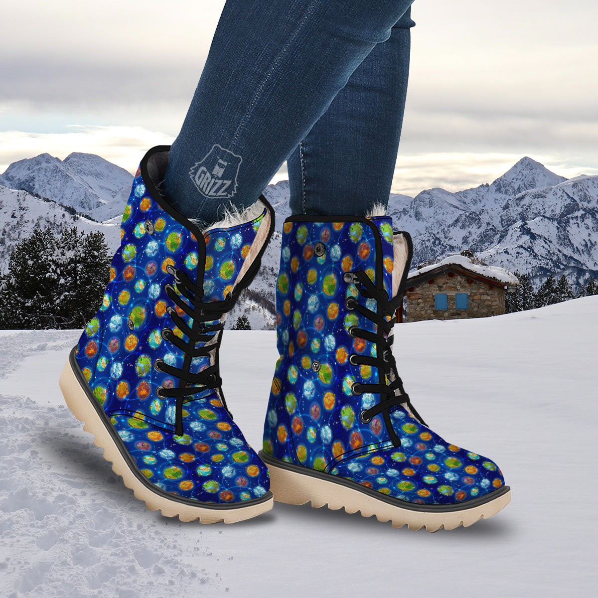 Cute Cartoon Planets Print Pattern Snow Boots-grizzshop