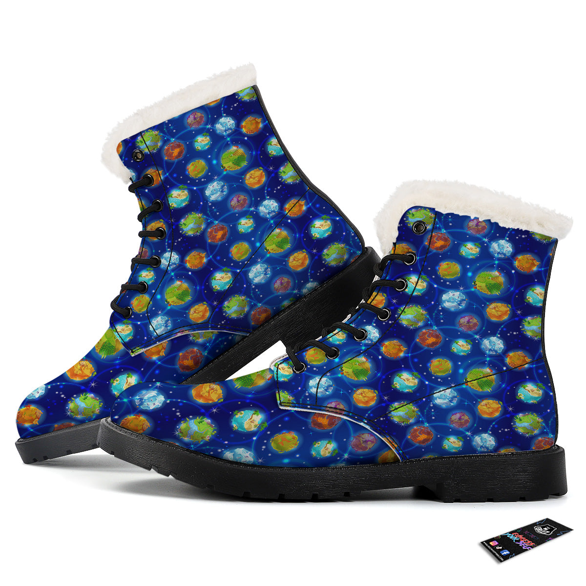 Cute Cartoon Planets Print Pattern Winter Boots-grizzshop